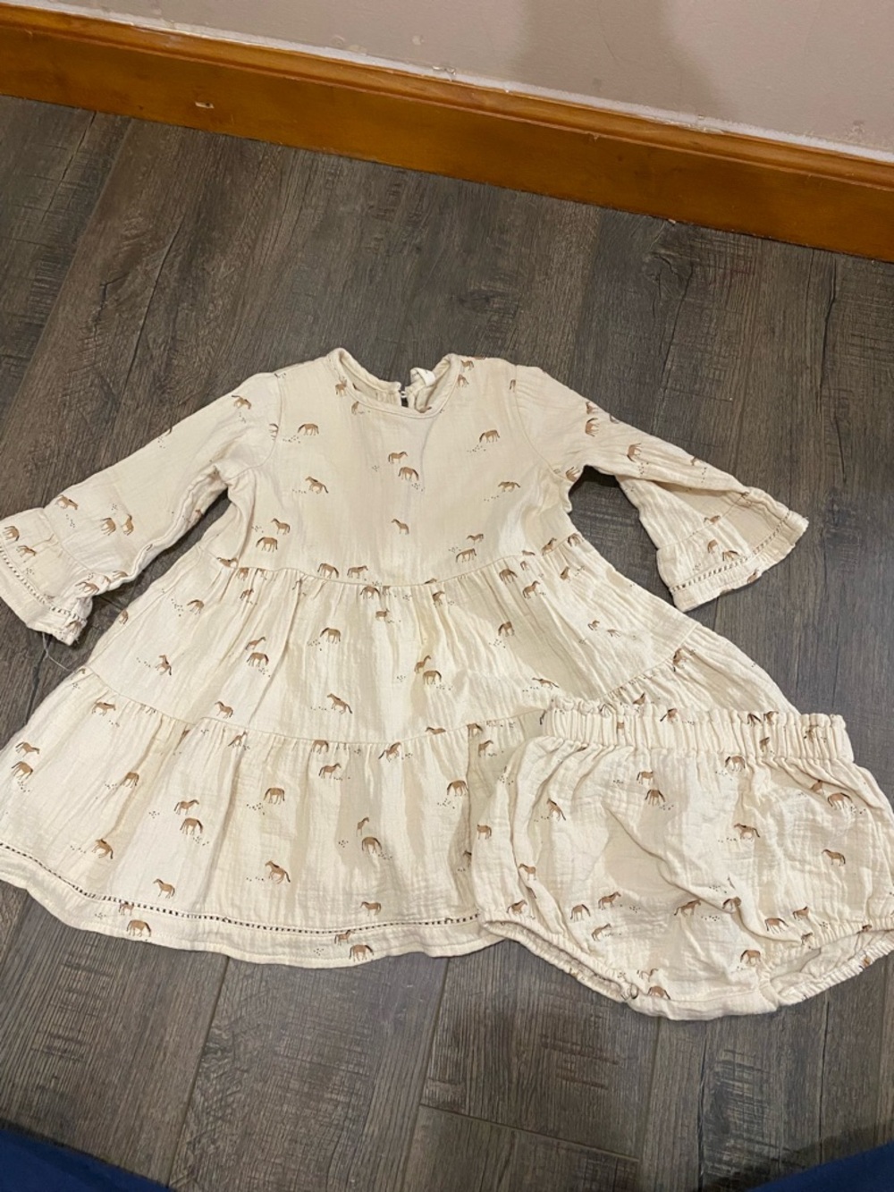 Cream Tiered Cotton Baby Dress with Bloomer Set